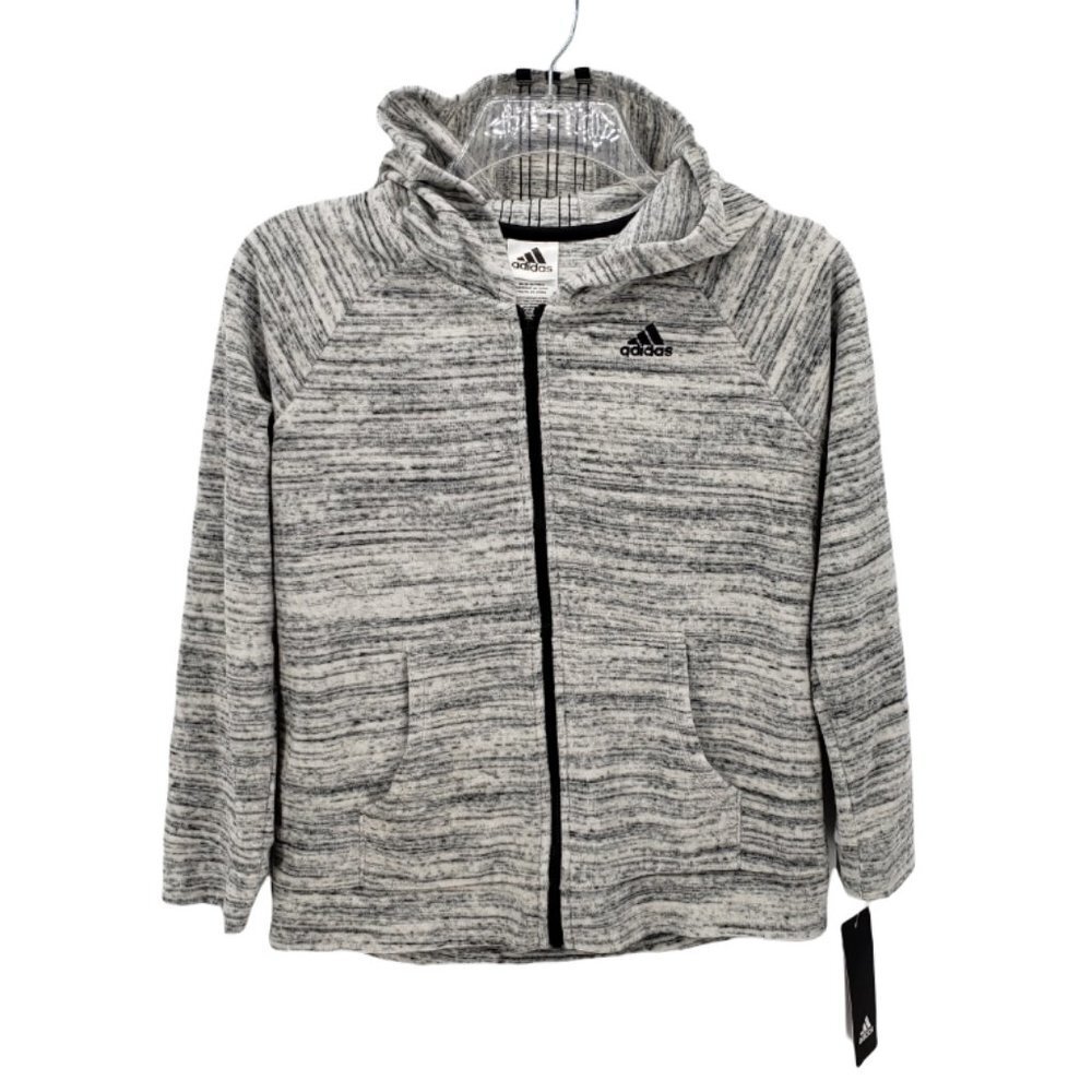 ADIDAS nwt Velour Fleece Jacket Full Zip Space Dyed Off White Black Girls M